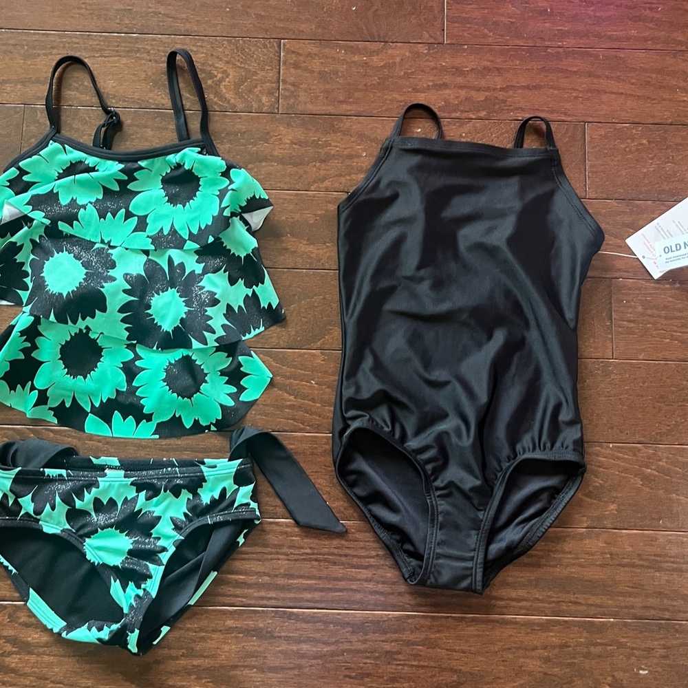 Little girl’s swimming suits 5T Justice Floral tankini set & Old Navy black